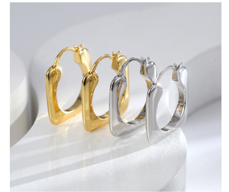 Ins Square Gold Hoops Earrings for Women Cool Style