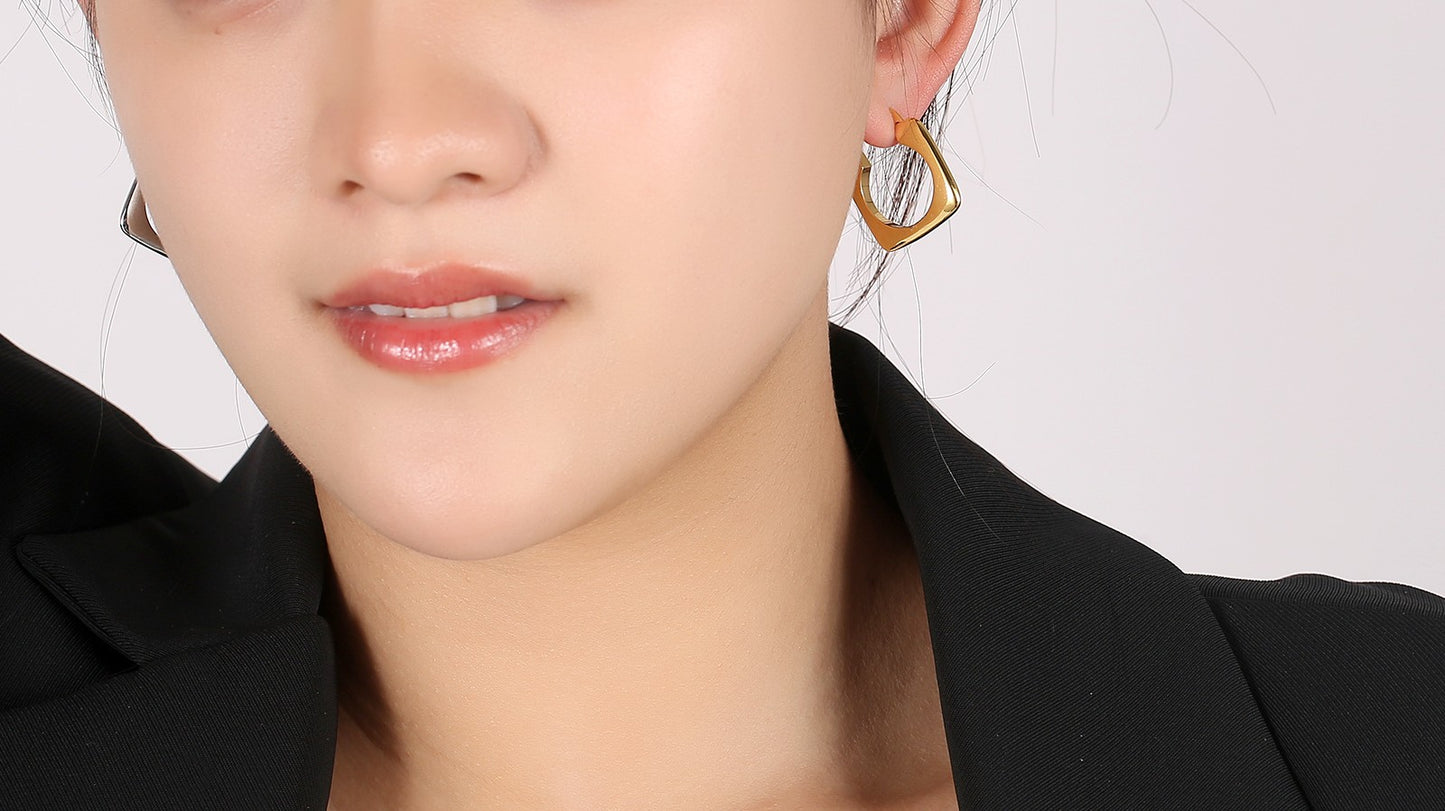 Ins Square Gold Hoops Earrings for Women Cool Style