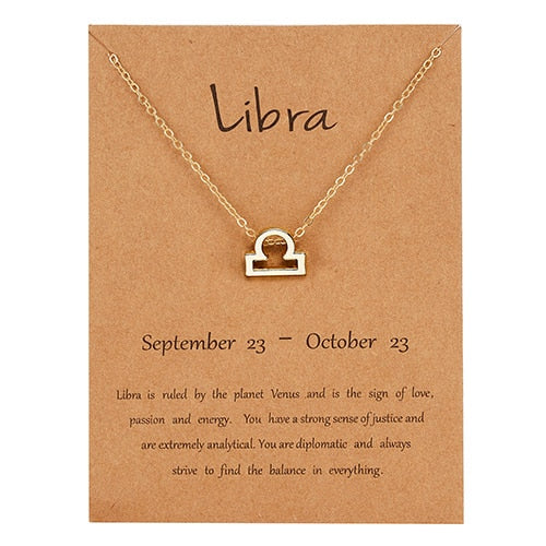 12 Constellation Necklaces Pendant Charm Gold Necklaces for Women Jewelry Cardboard