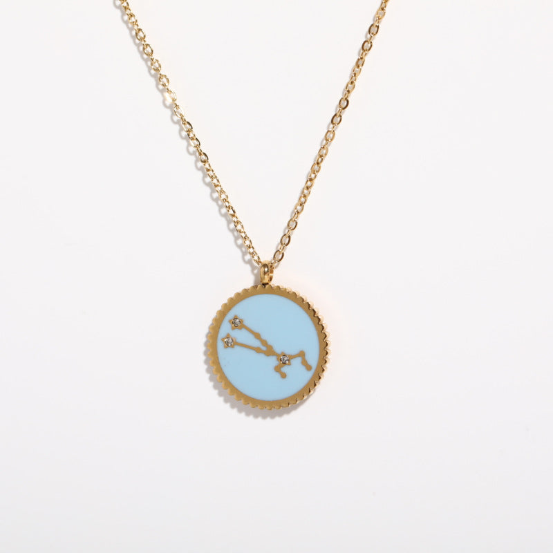 Twelve Constellation 12 Constellation Star Map Pendant Round Card Necklace