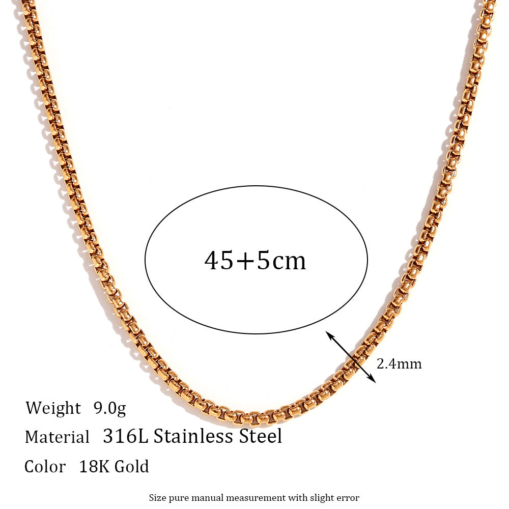 Plain Chain Plated 18K Blade Chain Box Chain Necklace for Women