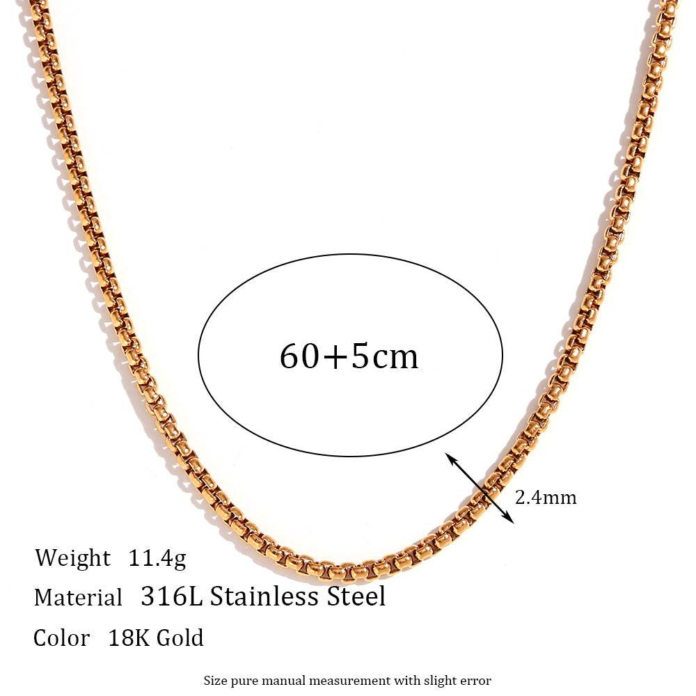 Plain Chain Plated 18K Blade Chain Box Chain Necklace for Women