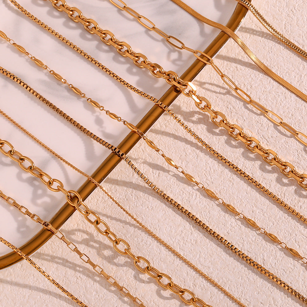 Plain Chain Plated 18K Blade Chain Box Chain Necklace for Women