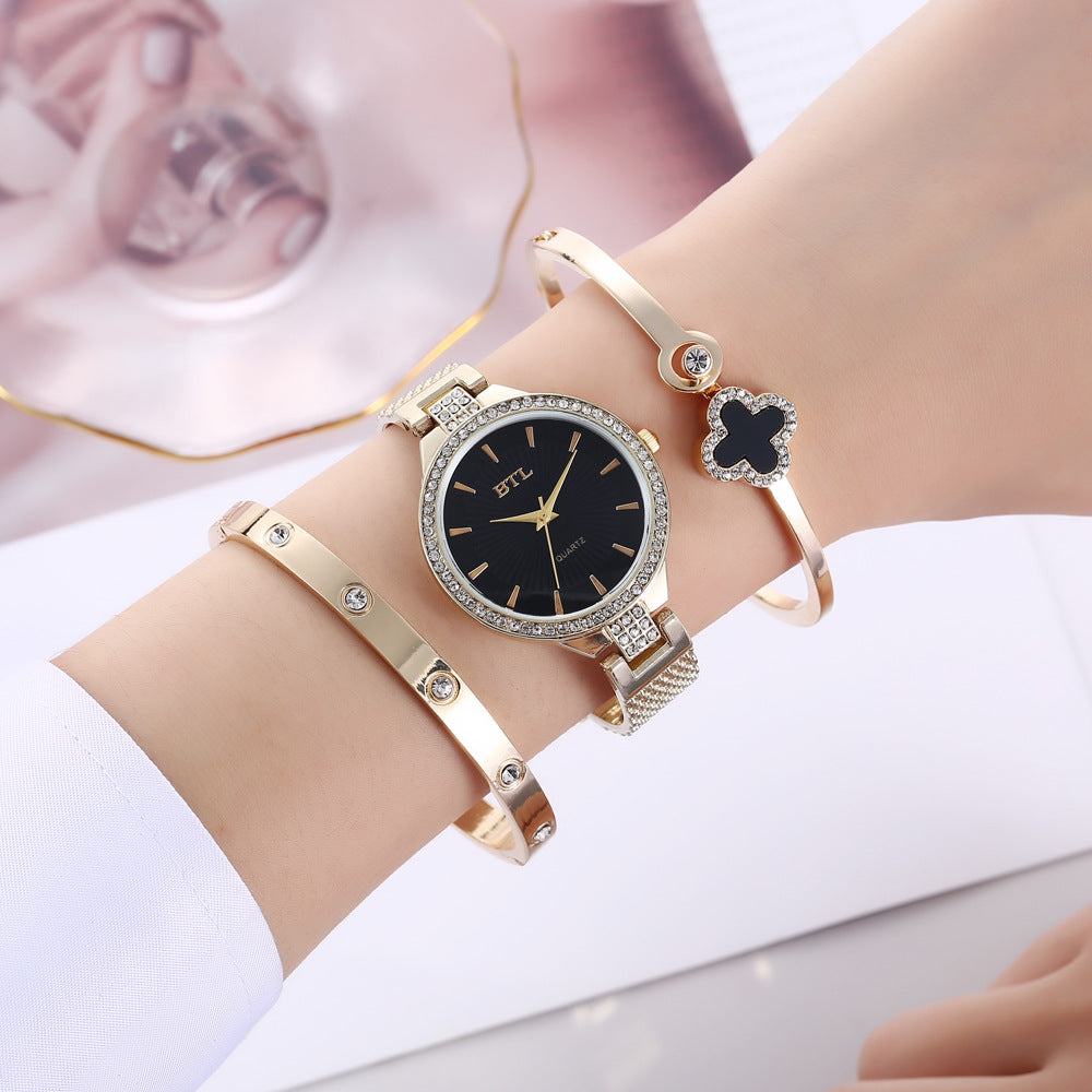 Fine Mesh Band Quartz Watch + Bracelet Set (3pcs/set) Gifts For Women