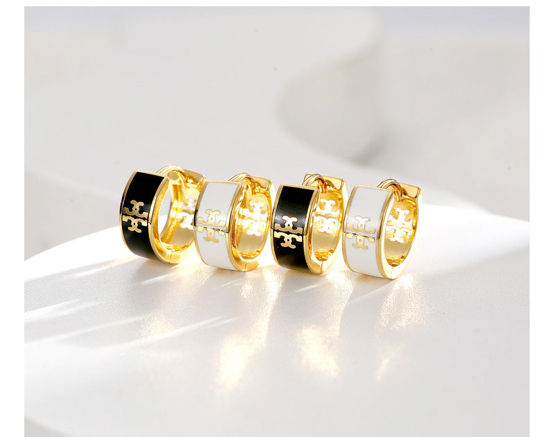 Enamel Gold Hoops Earrings for Women With A Retro And High-end Feel