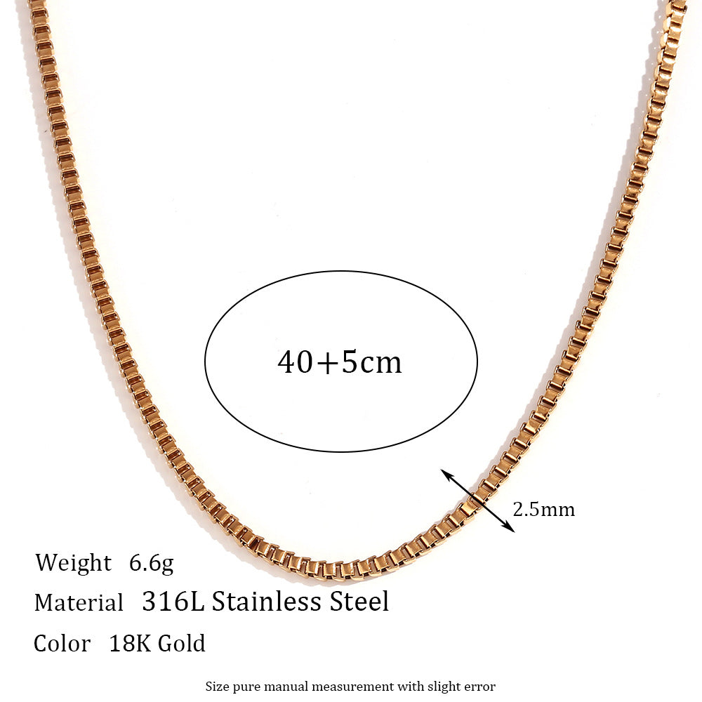 Plain Chain Plated 18K Blade Chain Box Chain Necklace for Women