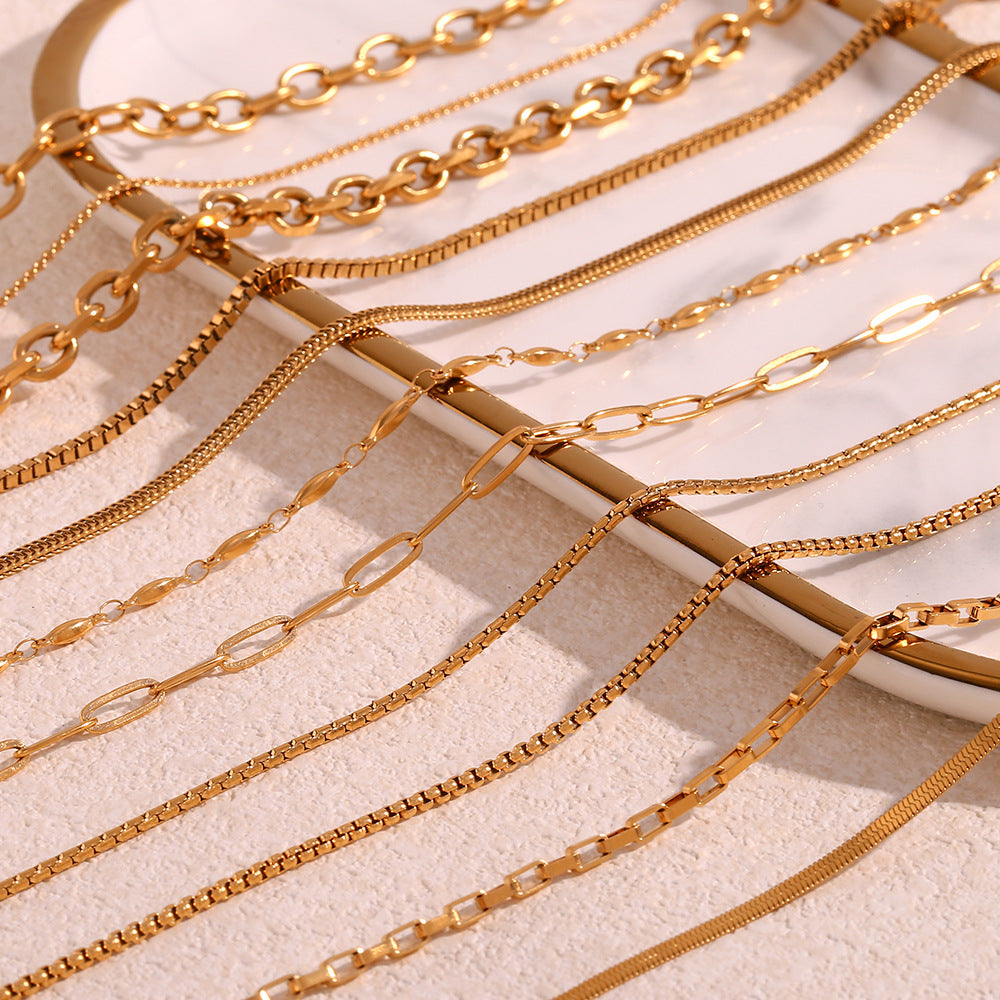 Plain Chain Plated 18K Blade Chain Box Chain Necklace for Women