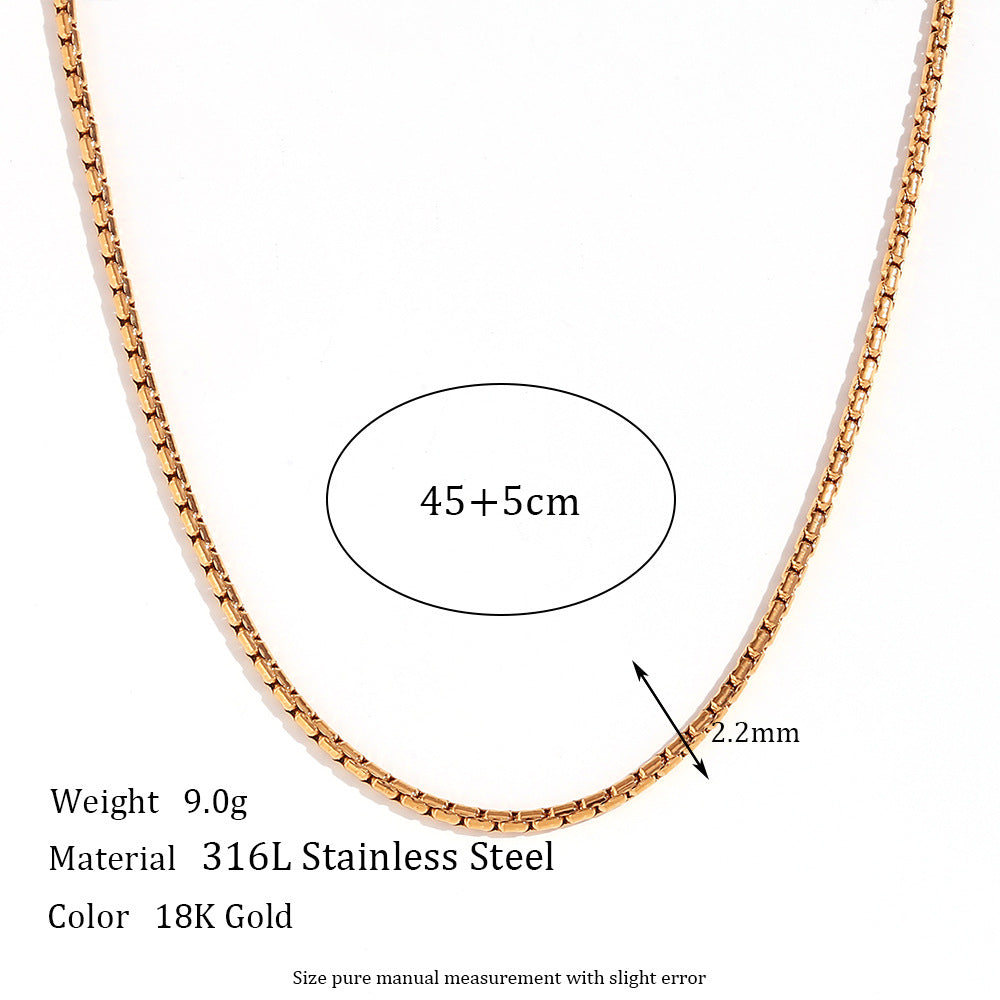 Plain Chain Plated 18K Blade Chain Box Chain Necklace for Women
