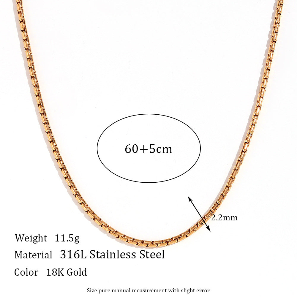 Plain Chain Plated 18K Blade Chain Box Chain Necklace for Women