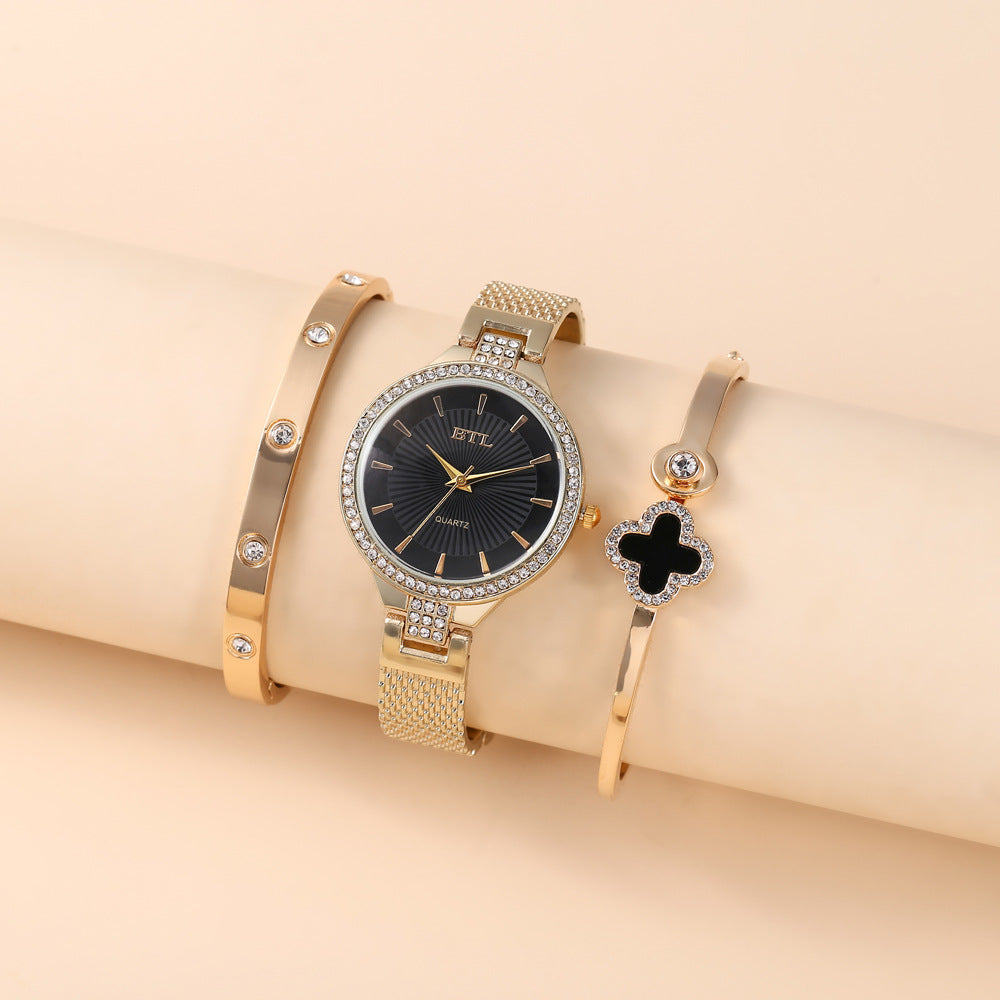 Fine Mesh Band Quartz Watch + Bracelet Set (3pcs/set) Gifts For Women