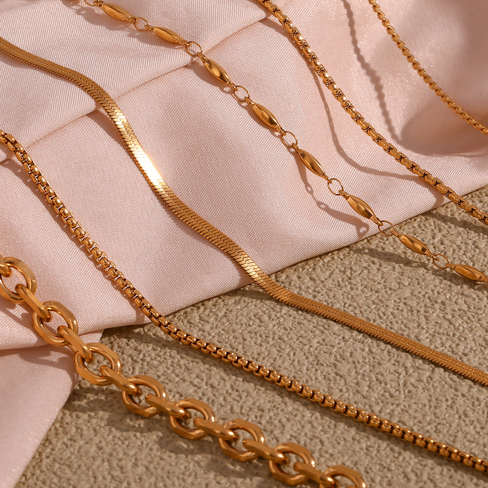 Plain Chain Plated 18K Blade Chain Box Chain Necklace for Women