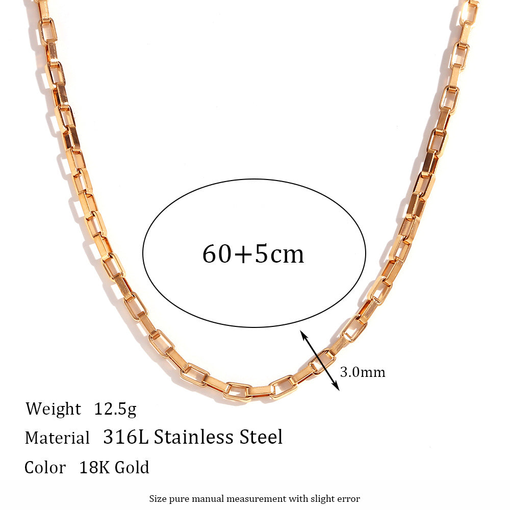 Plain Chain Plated 18K Blade Chain Box Chain Necklace for Women