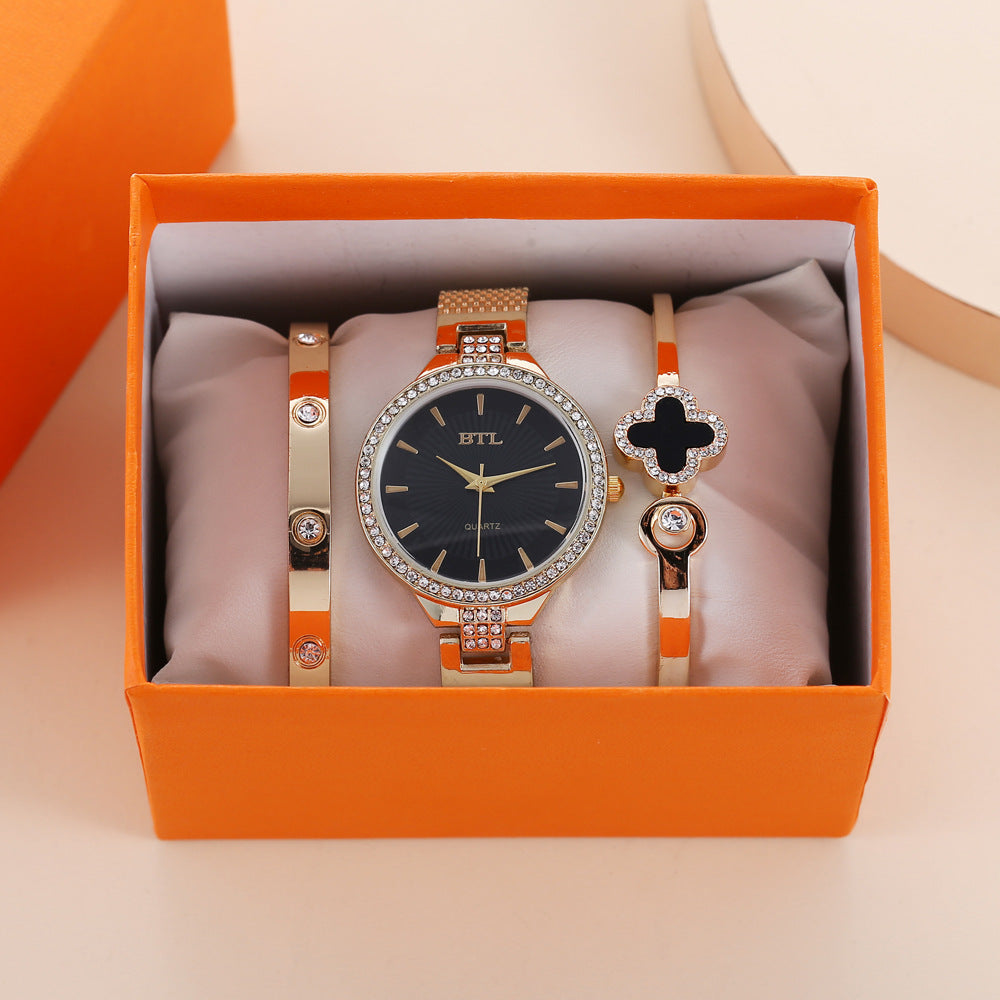 Fine Mesh Band Quartz Watch + Bracelet Set (3pcs/set) Gifts For Women