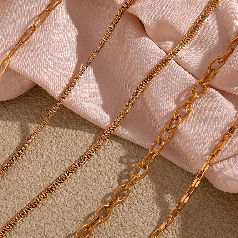 Plain Chain Plated 18K Blade Chain Box Chain Necklace for Women