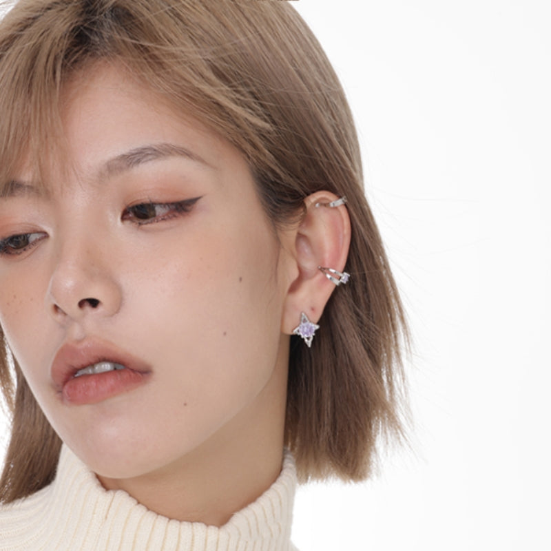 Mysterious Series Purple Stars Sterling Silver Earrings for Women