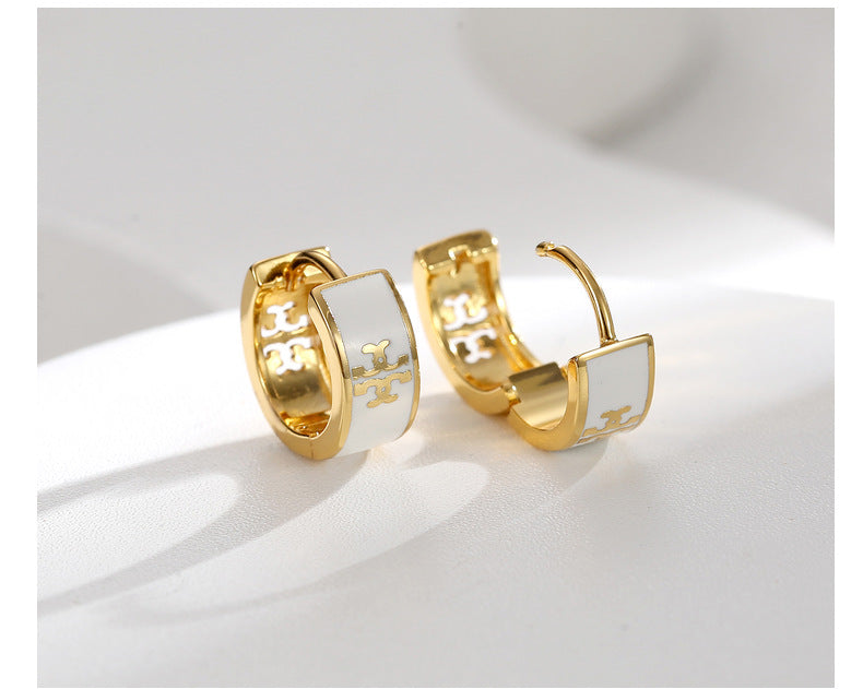 Enamel Gold Hoops Earrings for Women With A Retro And High-end Feel
