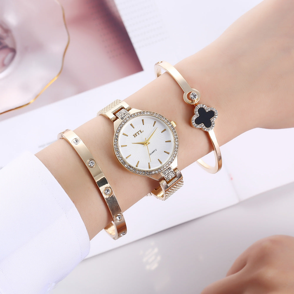 Fine Mesh Band Quartz Watch + Bracelet Set (3pcs/set) Gifts For Women