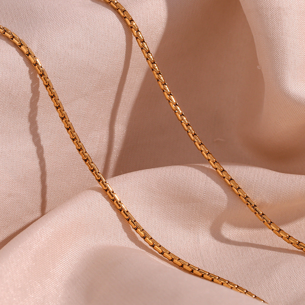 Plain Chain Plated 18K Blade Chain Box Chain Necklace for Women