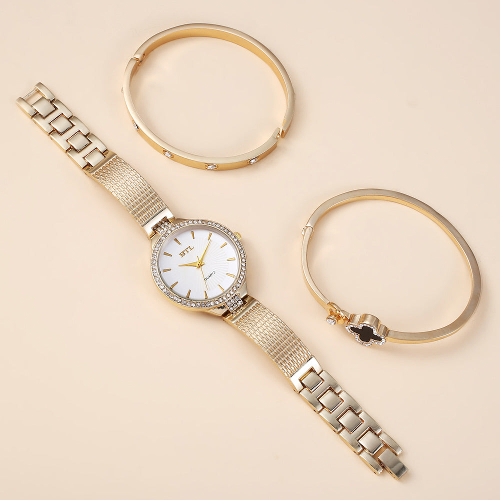 Fine Mesh Band Quartz Watch + Bracelet Set (3pcs/set) Gifts For Women
