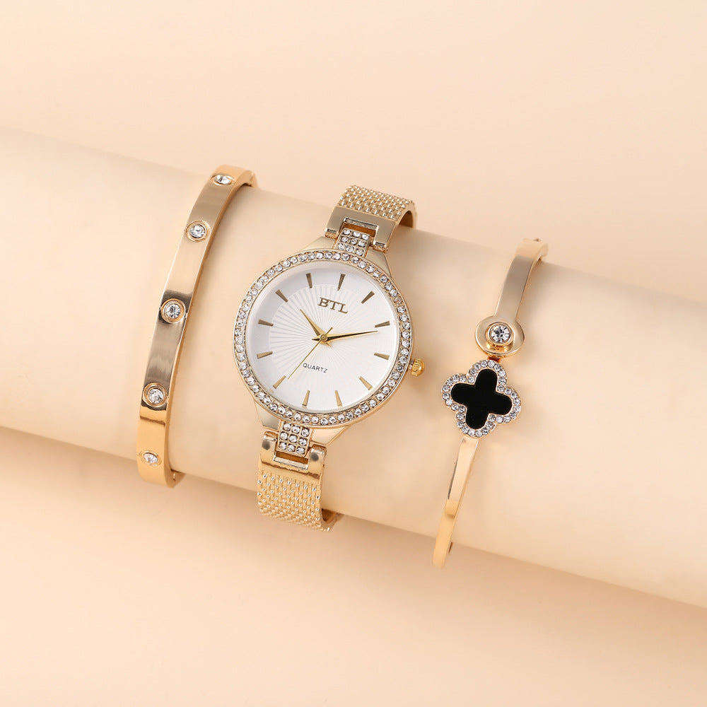 Fine Mesh Band Quartz Watch + Bracelet Set (3pcs/set) Gifts For Women