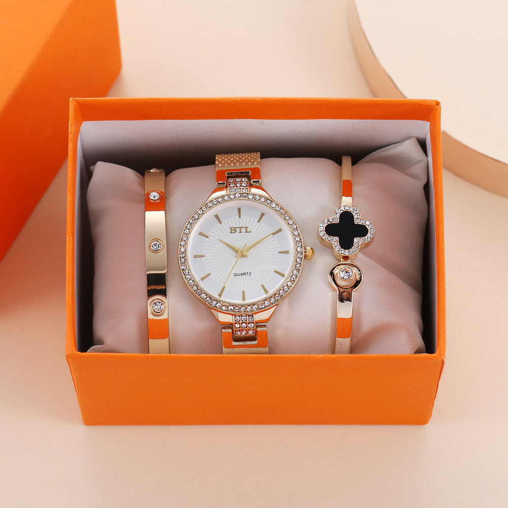 Fine Mesh Band Quartz Watch + Bracelet Set (3pcs/set) Gifts For Women