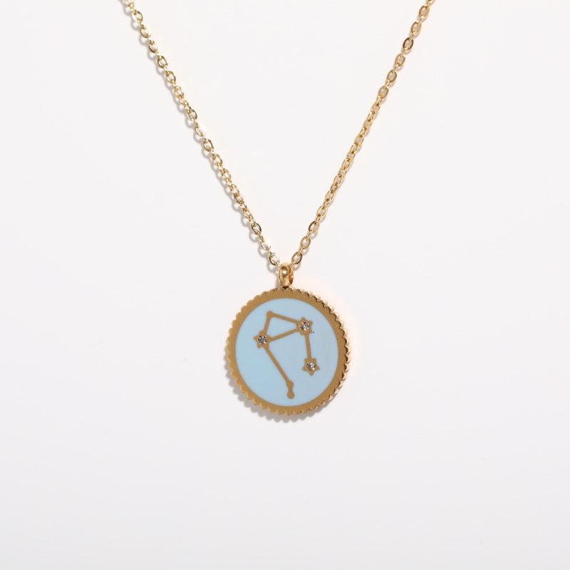 Twelve Constellation 12 Constellation Star Map Pendant Round Card Necklace