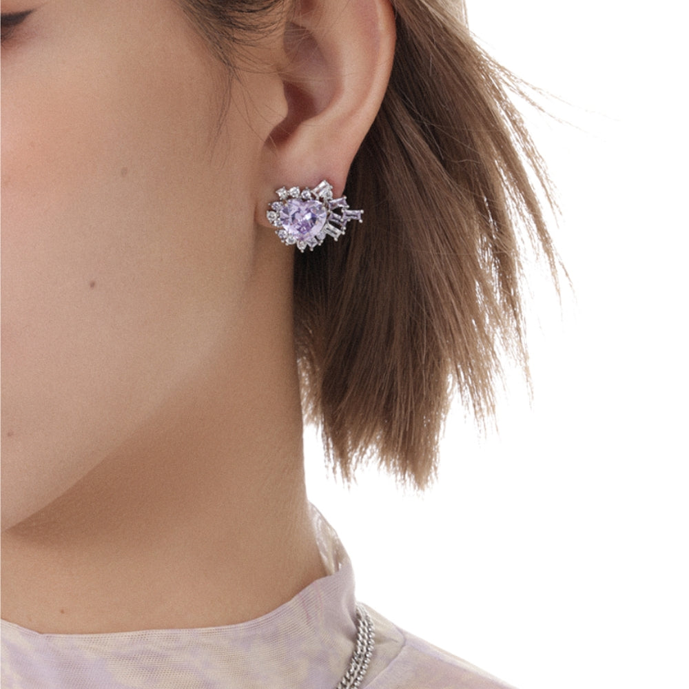 Mysterious Series Romantic Purple Silver Hypoallergenic Heart Earrings For Women