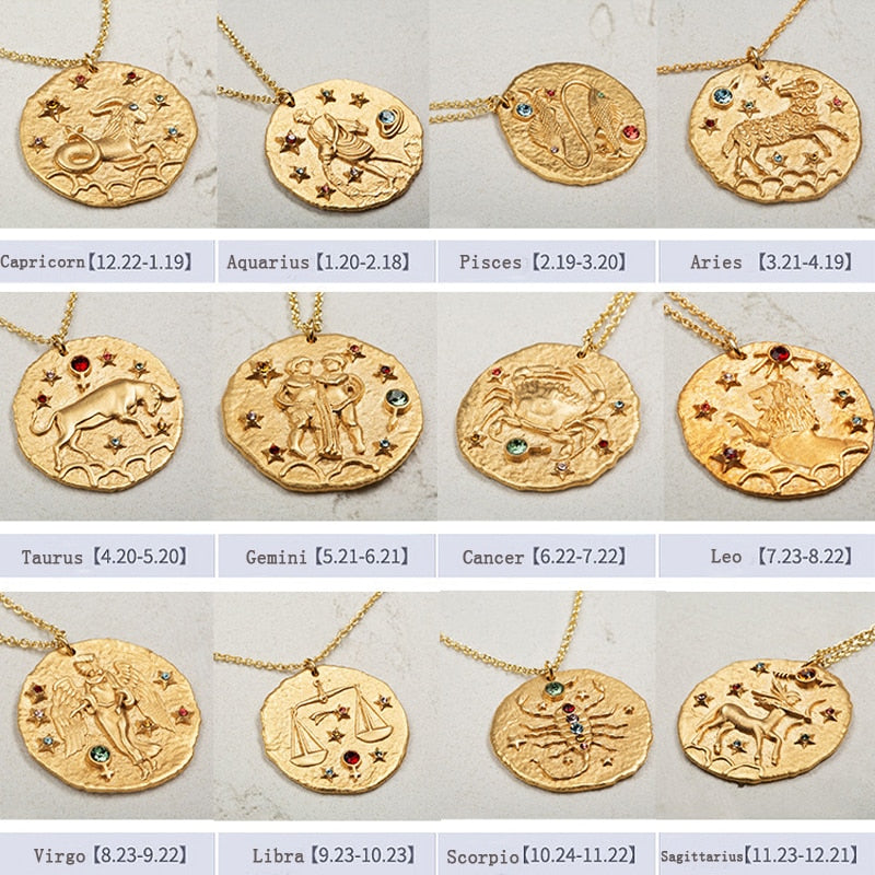 12 Zodiac Necklace Gold Necklace for Women Jewelry Party Gift