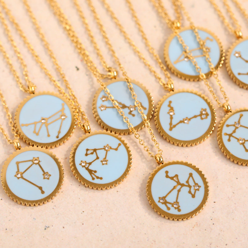 Twelve Constellation 12 Constellation Star Map Pendant Round Card Necklace