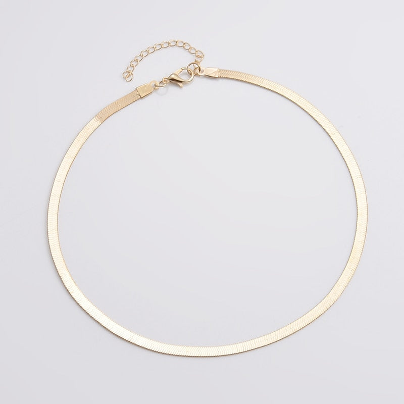 Gold Blade chain Choker Necklace for Women Sexy Flat snake chain Gift