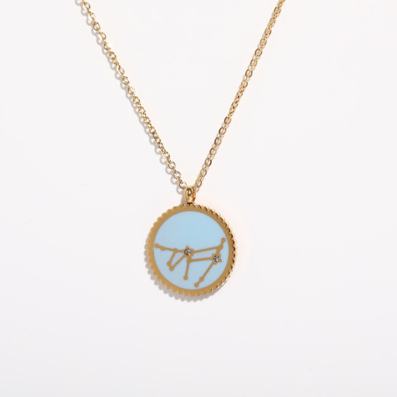Twelve Constellation 12 Constellation Star Map Pendant Round Card Necklace