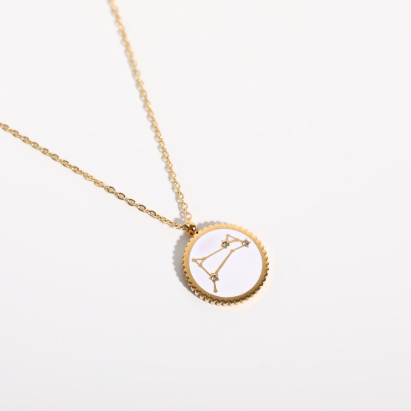 Twelve Constellation 12 Constellation Star Map Pendant Round Card Necklace
