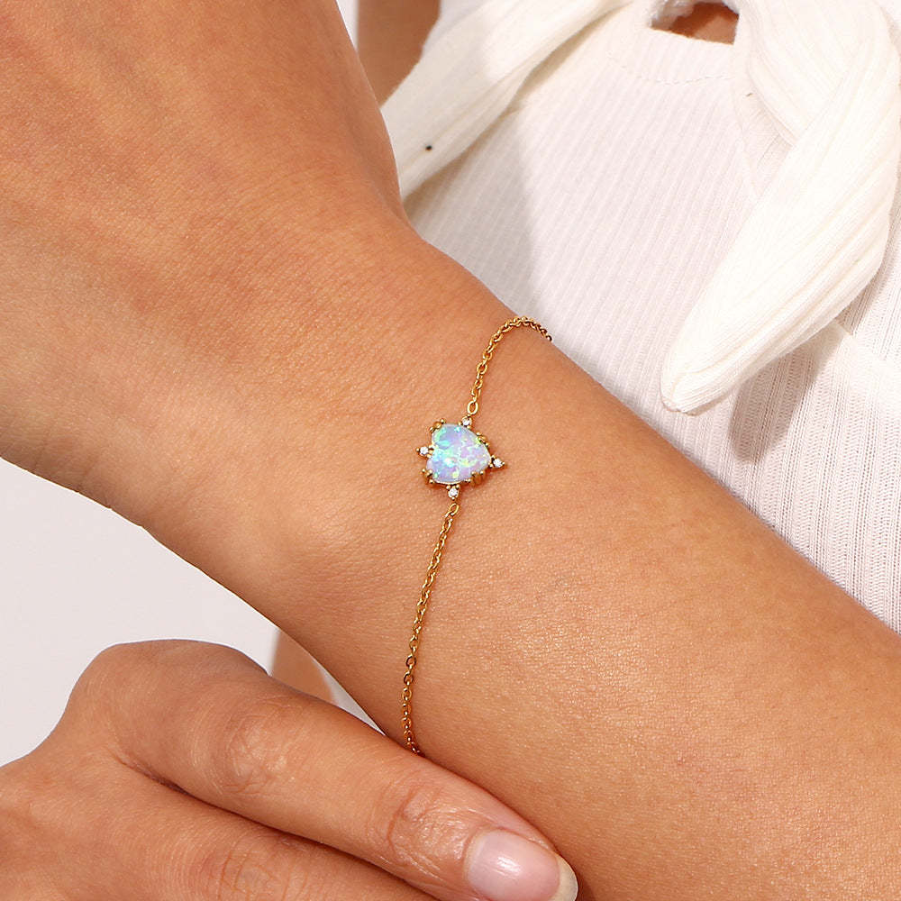 Gold Plated Heart Opal Pendant Necklace Earrings Stud Bracelet Set Gifts For Women