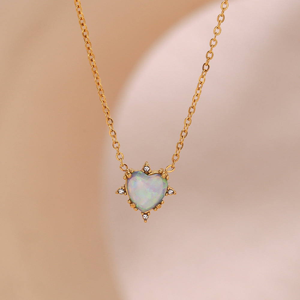 Gold Plated Heart Opal Pendant Necklace Earrings Stud Bracelet Set Gifts For Women