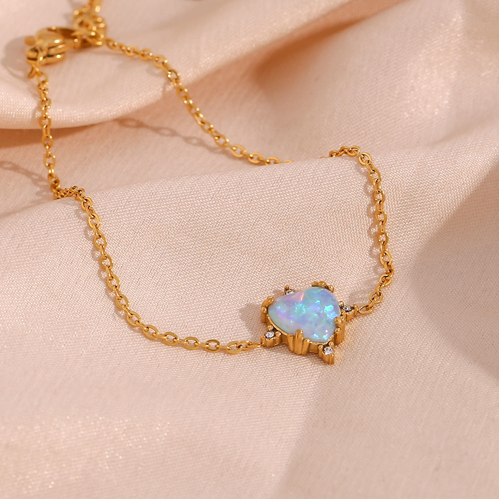 Gold Plated Heart Opal Pendant Necklace Earrings Stud Bracelet Set Gifts For Women
