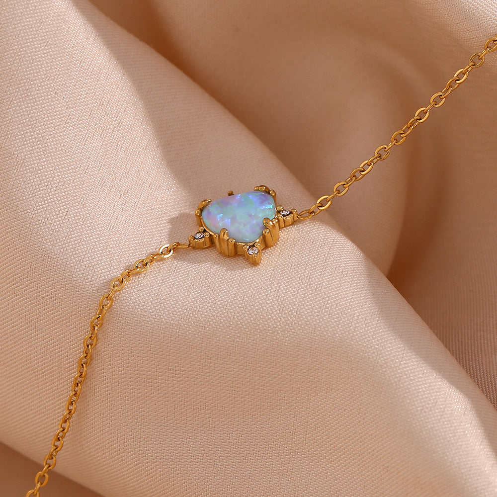 Gold Plated Heart Opal Pendant Necklace Earrings Stud Bracelet Set Gifts For Women