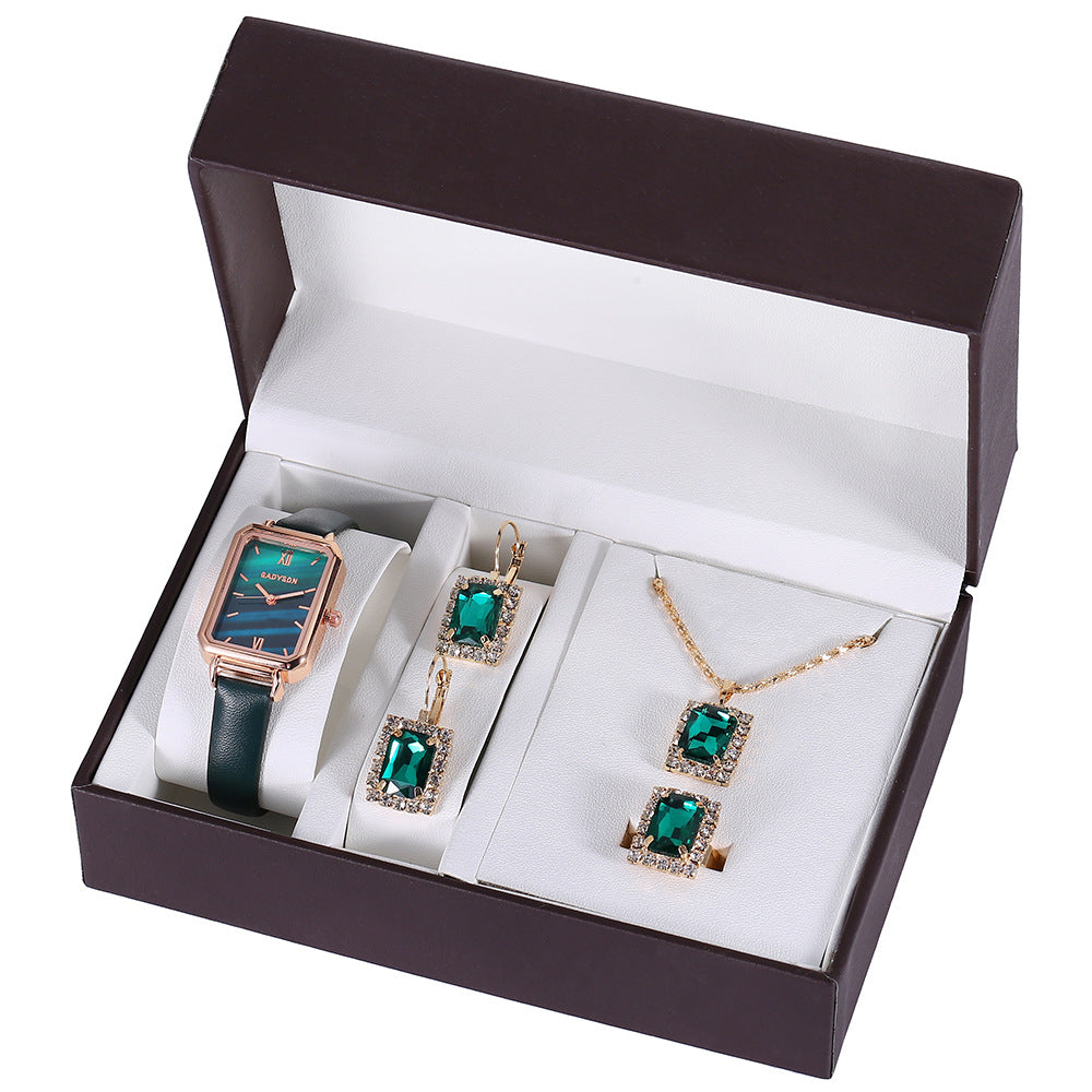 Belt Quartz Watch Necklace Ring Earrings (4pcs/set) Gifts For Women