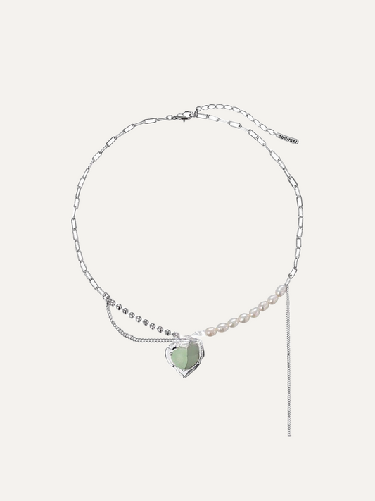 Green Grape Love  Silver Necklace Pendant Pearl Clavicle Chain