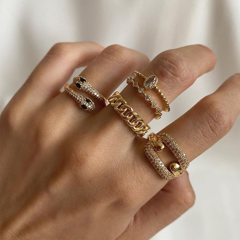 Ins Style Ring Sets Exaggerated Snake Alloy Ring