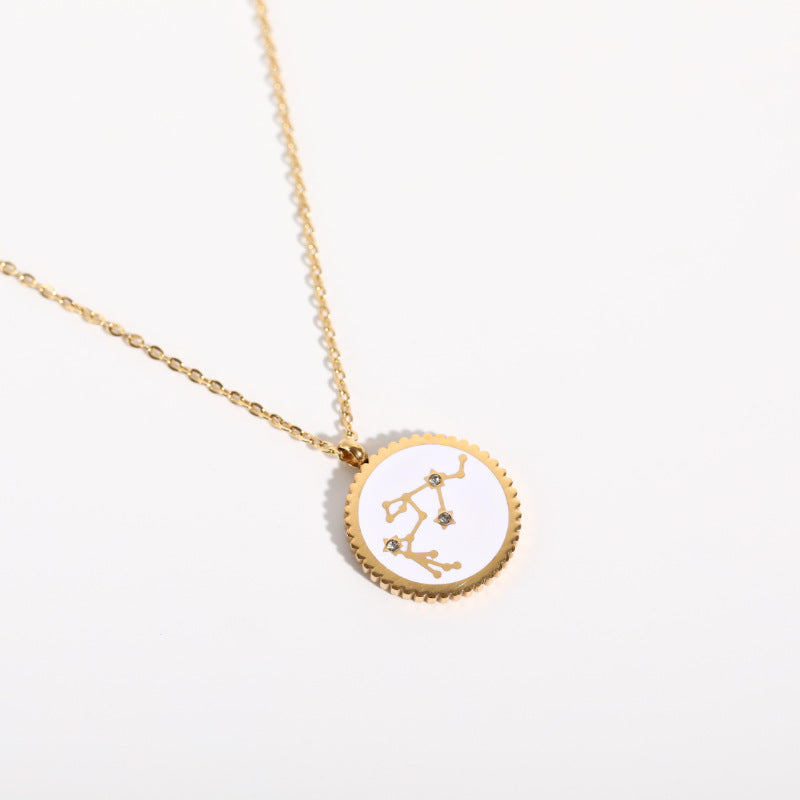 Twelve Constellation 12 Constellation Star Map Pendant Round Card Necklace