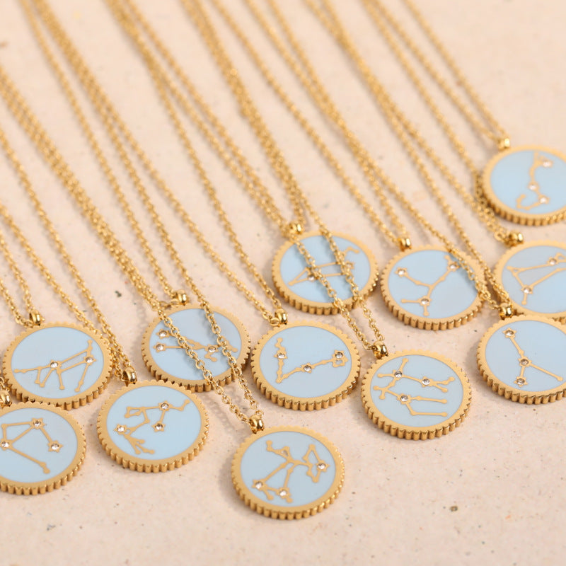 Twelve Constellation 12 Constellation Star Map Pendant Round Card Necklace