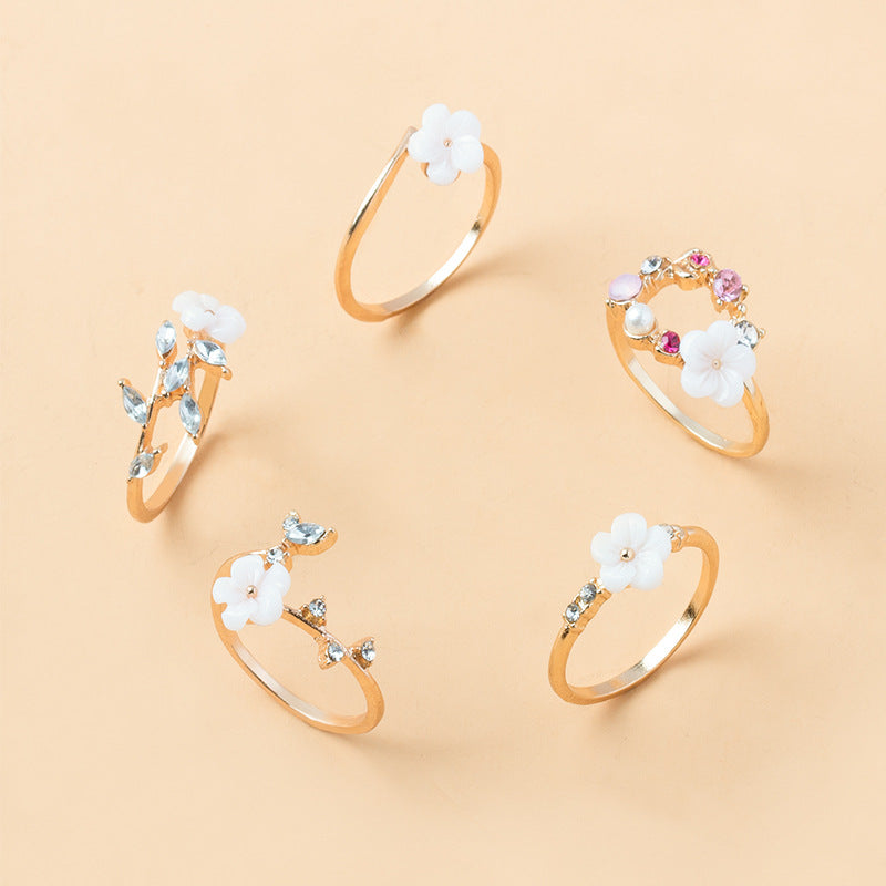 Geometric Flowers and Leaves Ring Set Gifts For Women