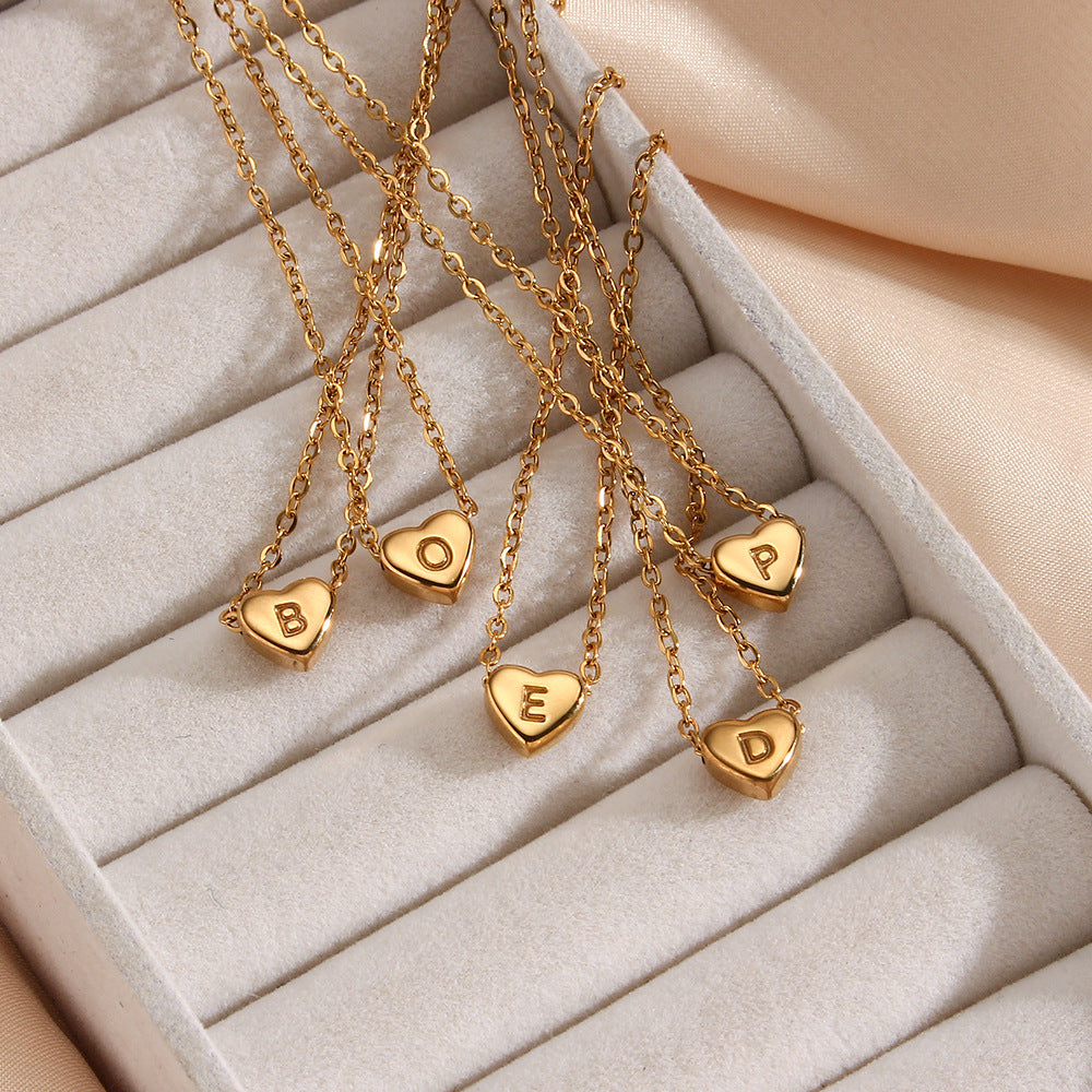 Gold Plated Delicate Heart Bubble Letter Necklace for Women