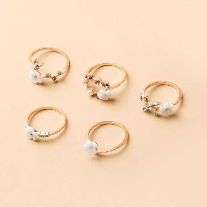 Geometric Flowers and Leaves Ring Set Gifts For Women