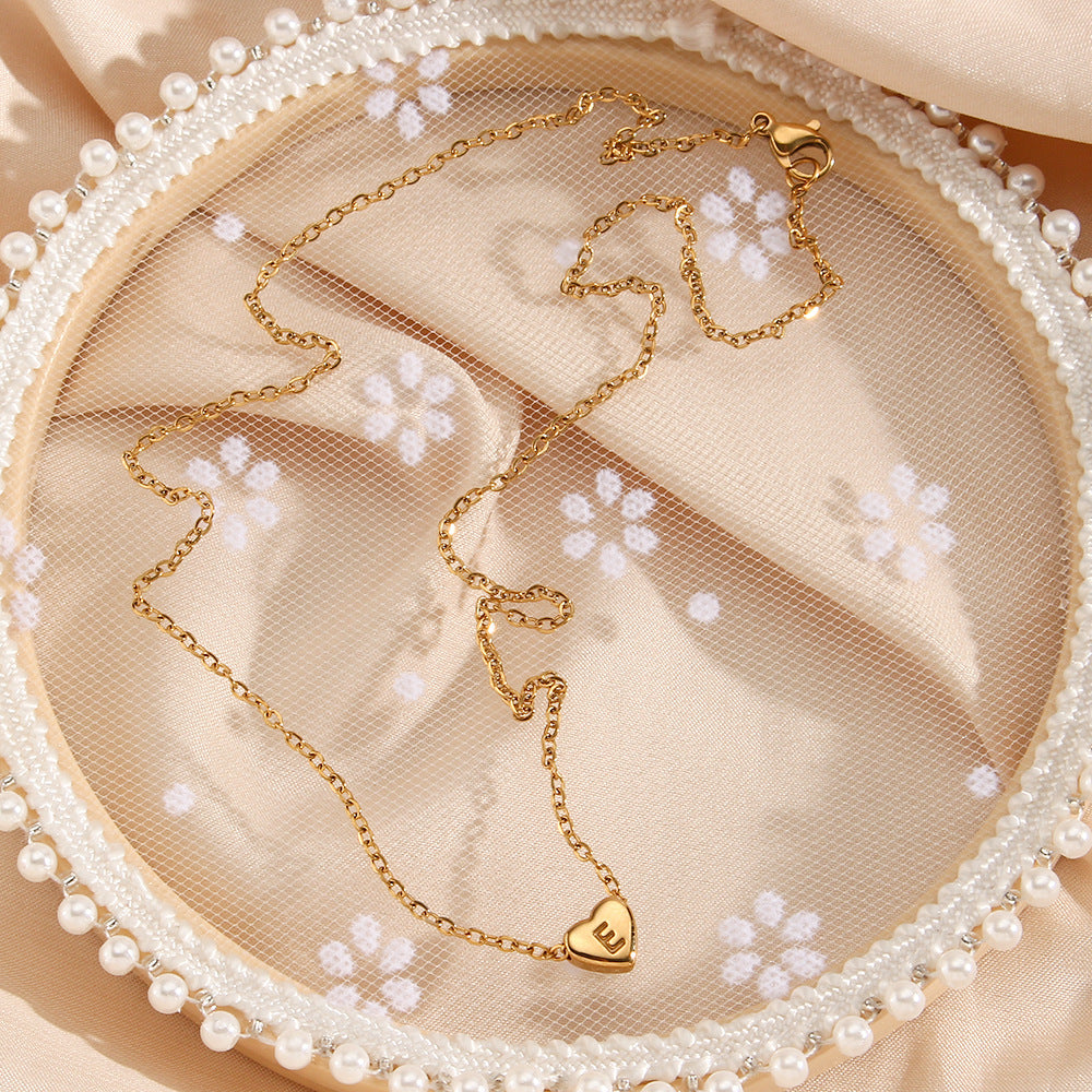 Gold Plated Delicate Heart Bubble Letter Necklace for Women