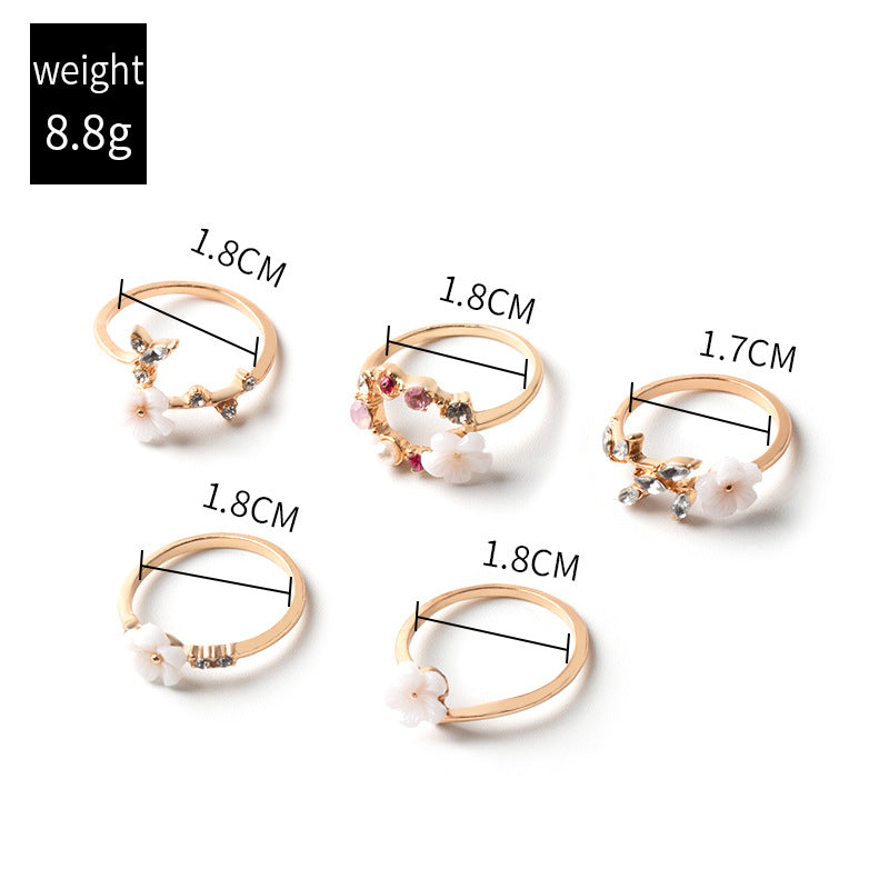 Geometric Flowers and Leaves Ring Set Gifts For Women