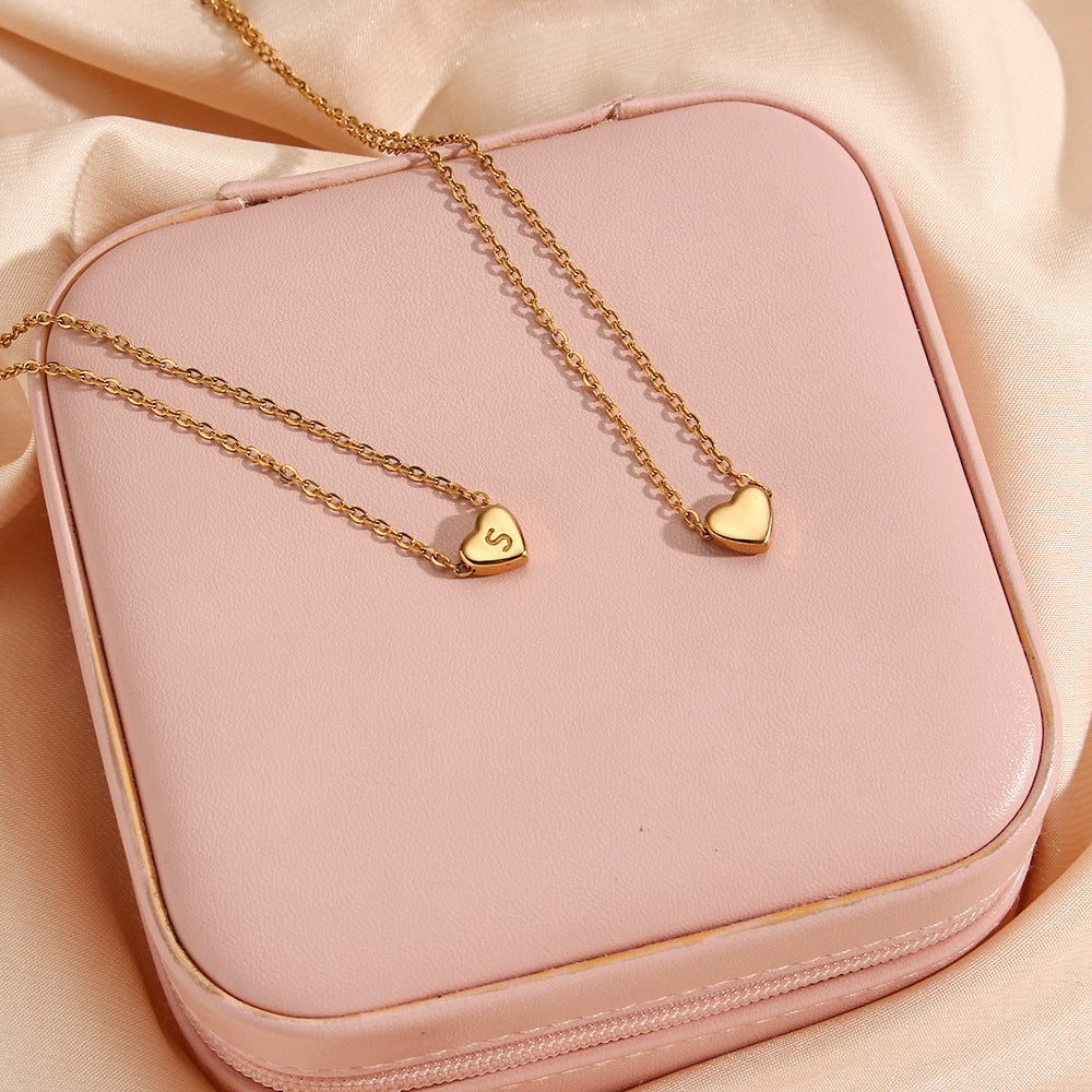 Gold Plated Delicate Heart Bubble Letter Necklace for Women