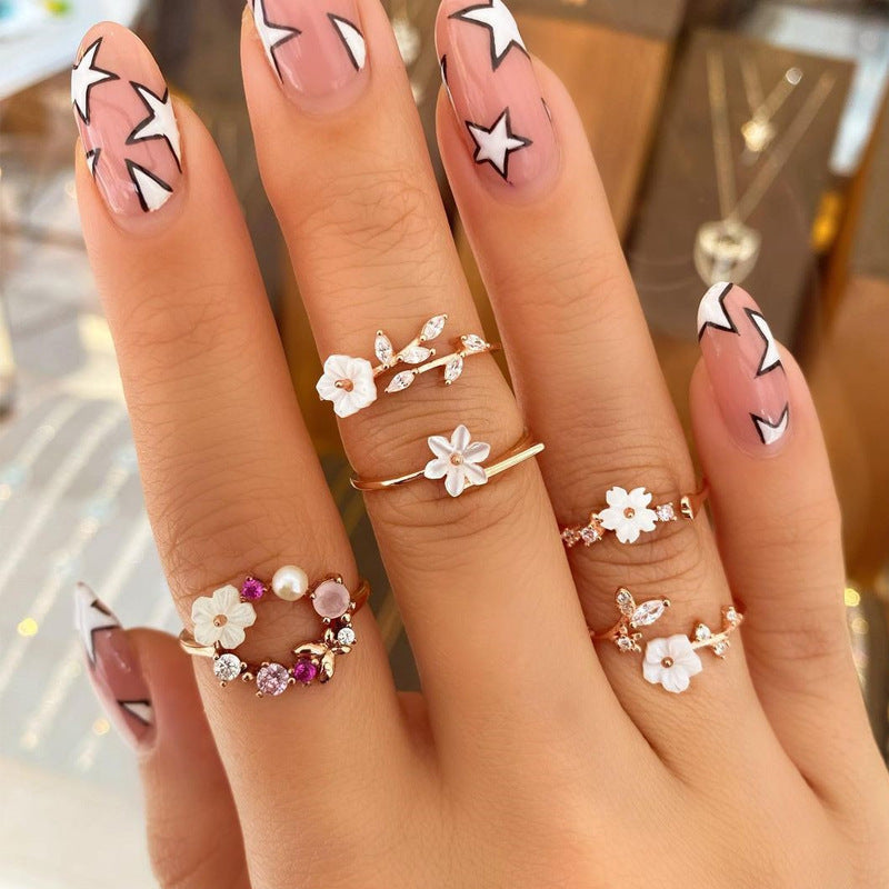 Geometric Flowers and Leaves Ring Set Gifts For Women