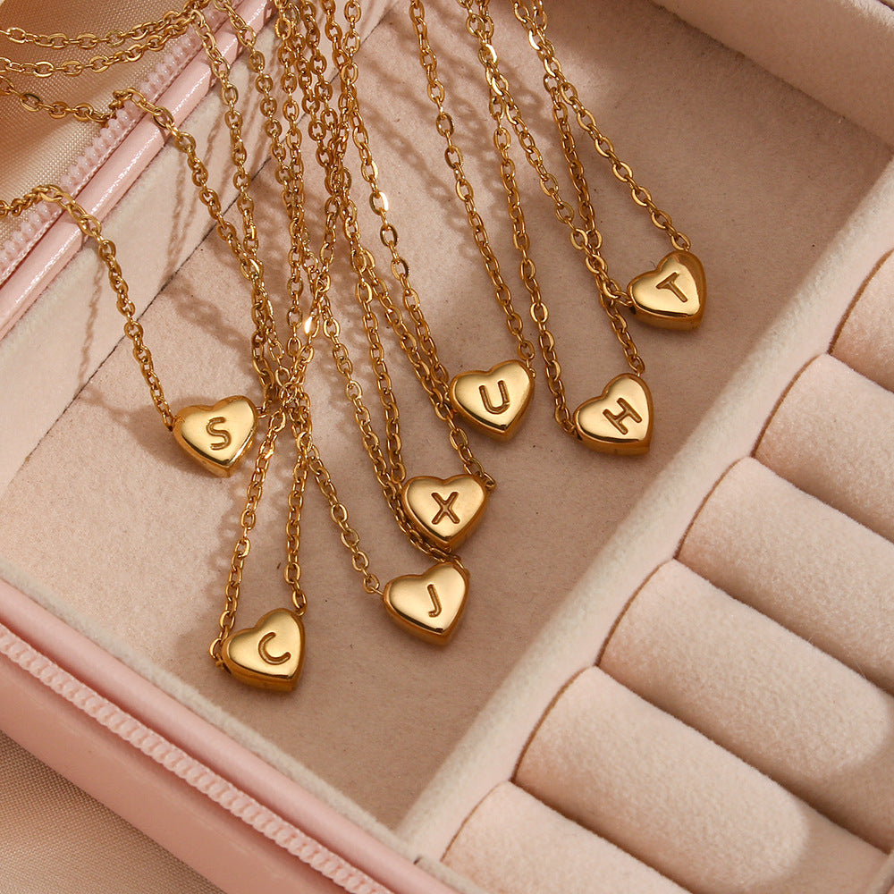 Gold Plated Delicate Heart Bubble Letter Necklace for Women