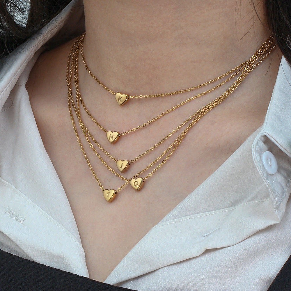 Gold Plated Delicate Heart Bubble Letter Necklace for Women